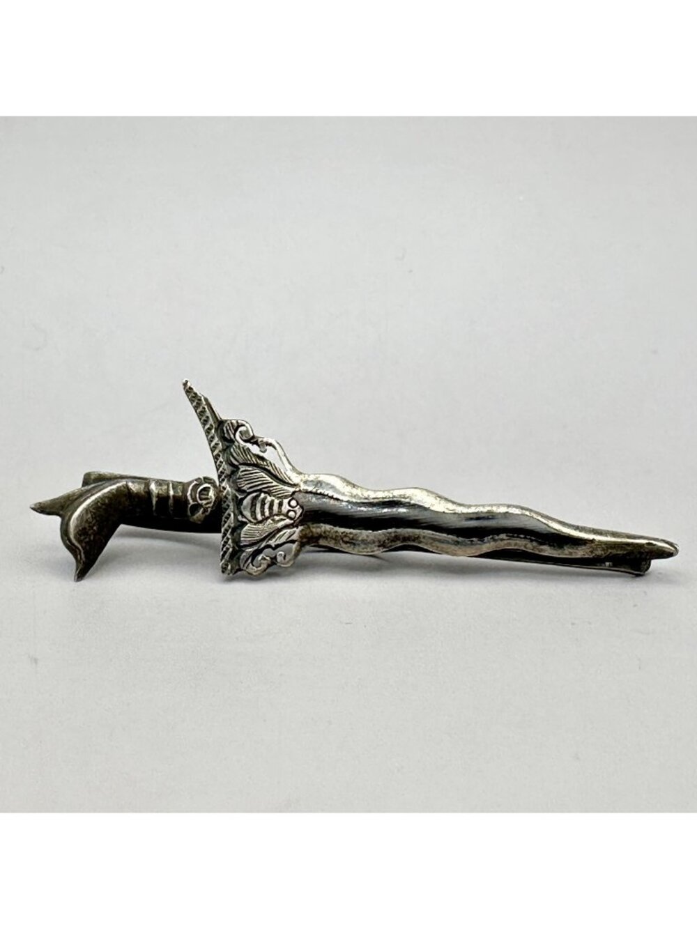 Malay Kris Malaysian Silver Tie Bar Clip Wavy Blade Ebony Inlay Hilt Bee Design